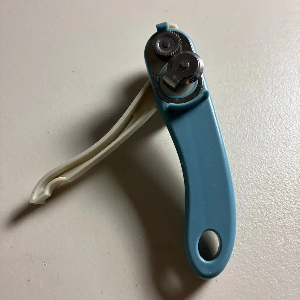 Vintage Blue White Manual Can Opener Handheld Retro Kitchen Gadget MCM